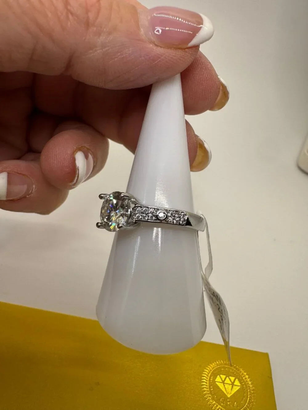 2.0 ct  Moissanite Size 8 Round Solitaire Ring with Pave Silver GRA Certified